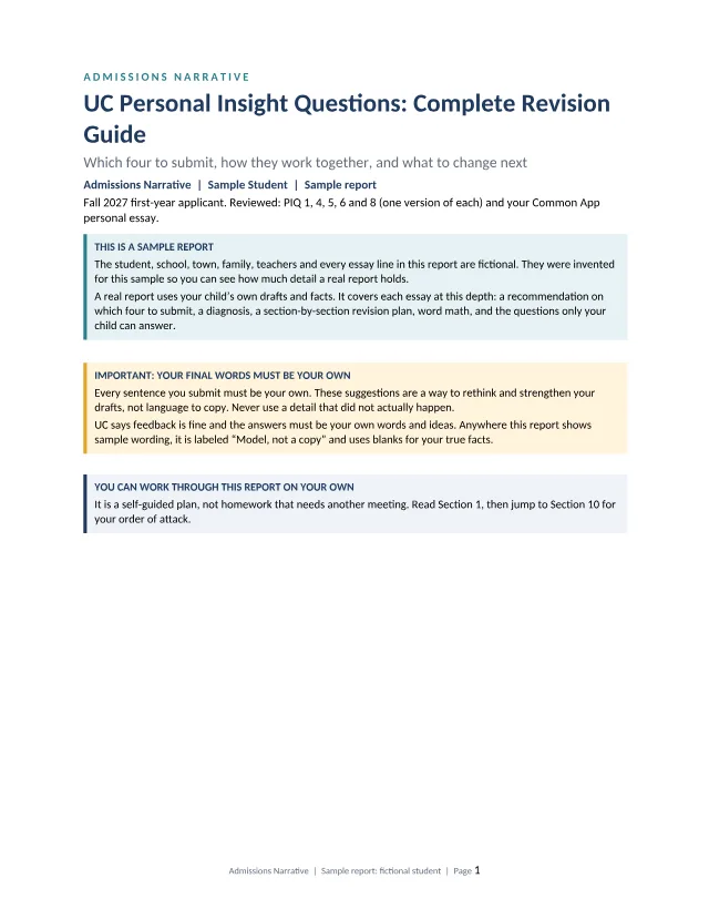 Cover page of the fictional sample application review report