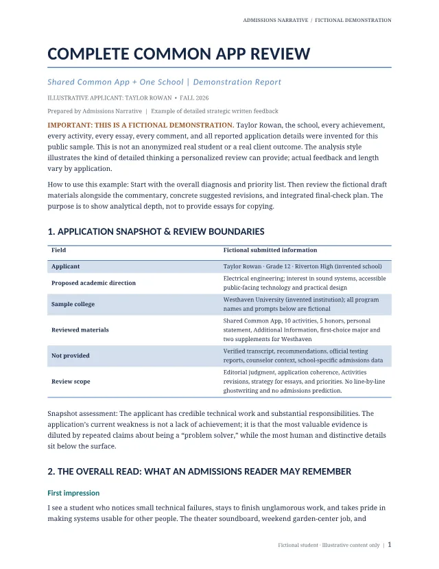 Cover page of the fictional sample application review report